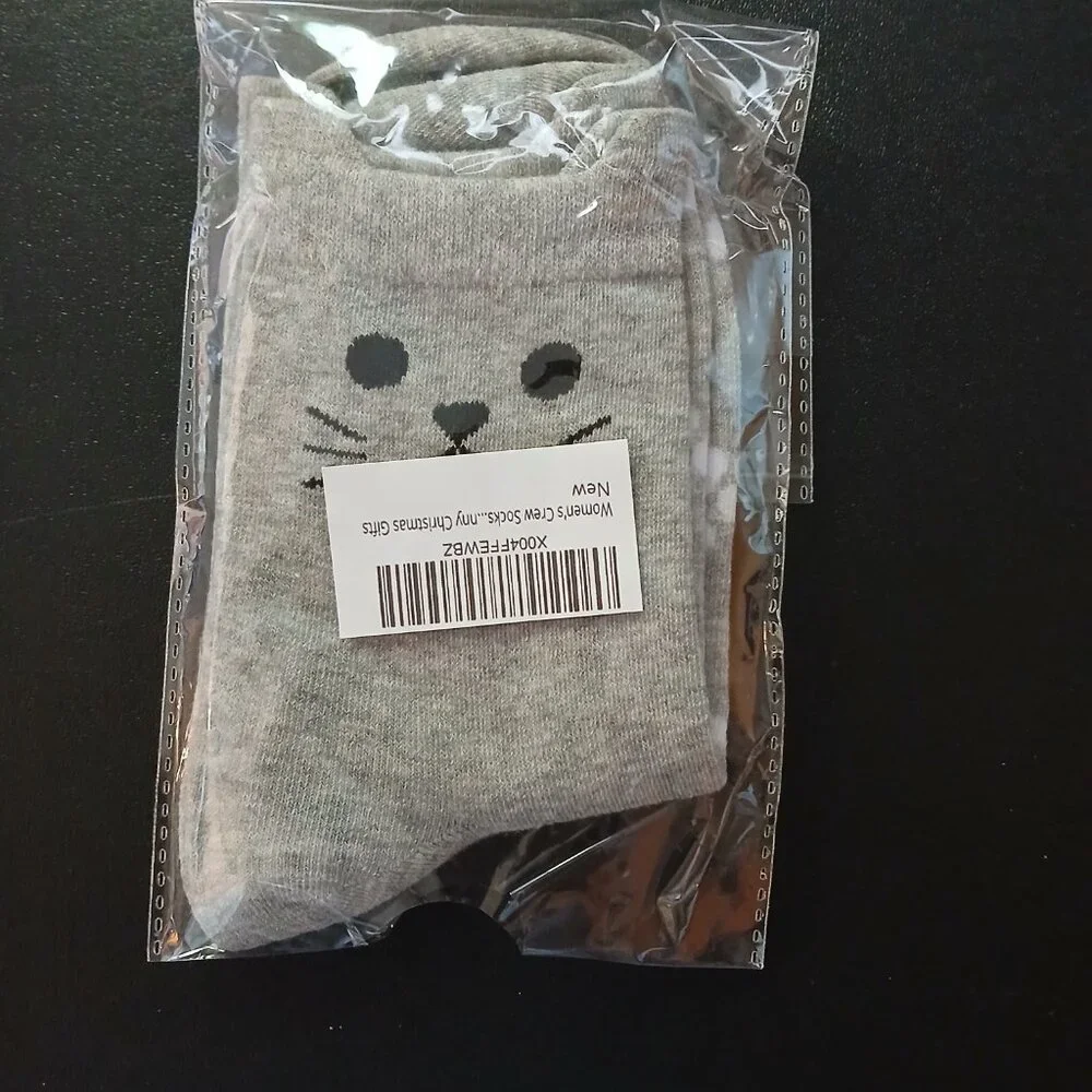 Women's Cat Socks 2 Pair White / Grey New In Pack